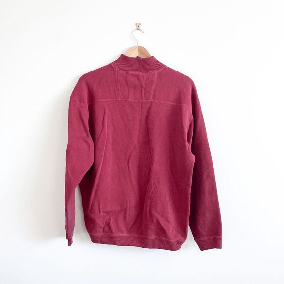 Tommy Bahama Mens Sweater Quarter Zip Pullover Long Sleeve Burgundy Medium - Picture 2 of 8